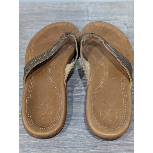 OluKai Women’s Leather Flip Flops/Sandals/Thongs Gold Straps Size 9 - Picture 4 of 16